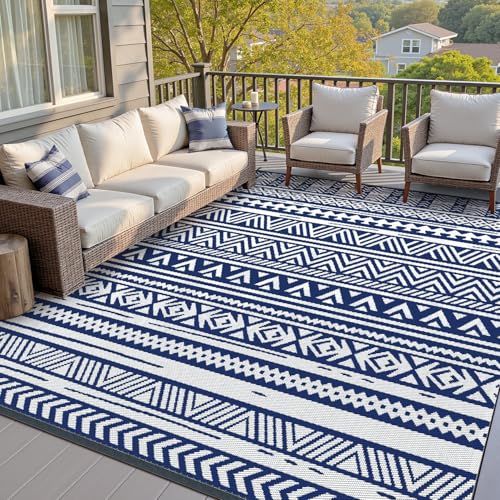SIXHOME Outdoor Teppich Wetterfest, Wendbarer Balkon Picknick Teppich 180 * 270cm UV-Beständige, Boho-Style Leichtgewicht Outdoorteppich Carpet rutschfest für Garten Balkon Terrasse Camping, Blau von SIXHOME