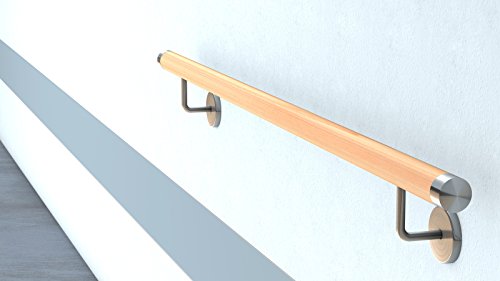 Buche Holz Handlauf V2A Fertighandlauf Gel„nder Treppe Griff 42,4x2 mit Abdeckrosette (1,5 m - einteilig) von SIXONE