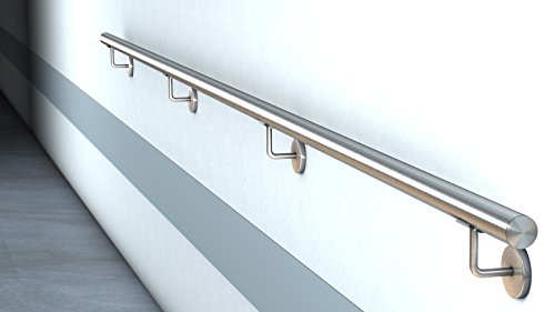 Edelstahl Handlauf V2A Fertighandlauf Geländer Treppe Griff 42,4x2 mit Klipsrosette (2,6 m) von SIXONE
