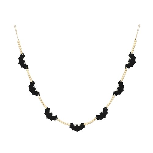 SIXRUN 2pcs Halloween Fledermäuse Holz Perlengirlande, Filzspinnendekoration Bewegliche Perlen Rustikaler Girlande für Party Home Wall Tree Kamin von SIXRUN