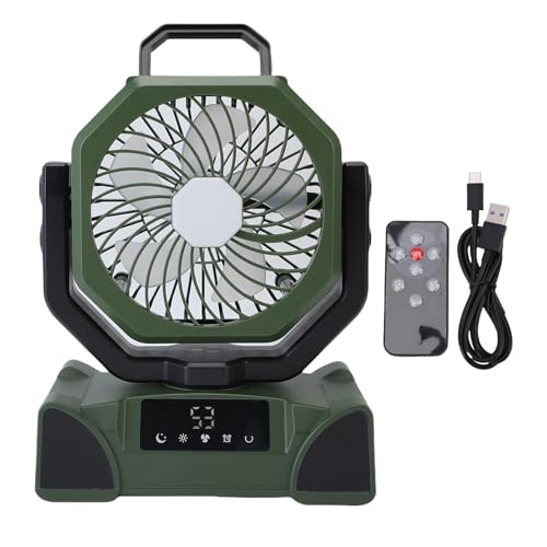 SIXRUN 5 Windkraftwerte, 20000 -mAh -Batterie, Fernbedienungslüfungslüfter, LED -Licht, Notstromversorgung für Outdoor, 1 oder 2 oder 4 oder 8 Stunden Timer (F14 grün) von SIXRUN