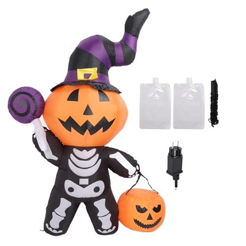 SIXRUN 68,9in 210T Polyester Stoff Aufblasbarer Geist, Wasserresist Blow Ups Skelettdekor mit LED -Leuchten für Gartengarten Rasen Draußen (EU-Stecker 220–240 V) von SIXRUN