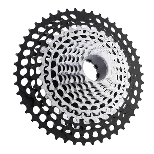 SIXRUN Buntes 12-Speed-Mountainbike-Kassetten Ultra Light 11-46T Hollow Design für SXNXGXXX1 Eagle Glattes Schaltwechsel Aluminiumlegierstahl für Kletterer (schwarzes Silber) von SIXRUN