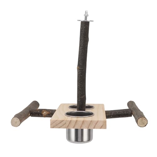 SIXRUN Hölzerne Barsch -Ständer Fütterungsschalen Edelstahl Tassen Holz Barsch Vogelhändler für Kaketen, Praktische Hängende Holzplattform, 1 X Hanging Feeder Set (11 Komponenten) von SIXRUN