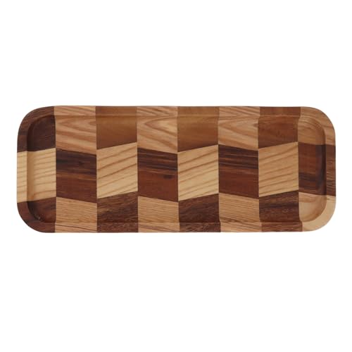 SIXRUN Holzgittermuster Teeschale, Netzmuster Walnuss Wachsholz -Tee -Tablett mit Farbschemata für Sushi -Brot -Pizza Desserts Obst Snacks (32 * 12,5 cm) von SIXRUN