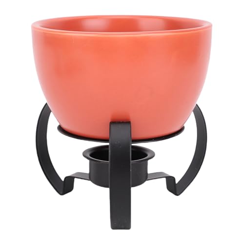 SIXRUN Keramik Käsefondue-Topf Europäischer Stil Keramischer mit Metallständer für Käse schmelzen Eiscreme Schokolade (ORANGE) von SIXRUN
