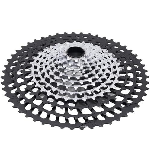 SIXRUN Smooth Shift 12 Speed Mountainbike Kassette Schwungrad CNC Integrated Easy Installation Riding Accessoires Aluminiumlegierung Stahl 1 X 12 Geschwindigkeitskassette (schwarzes Silber) von SIXRUN
