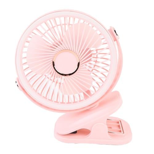 SIXRUN Verstellbarer Kleiner Schreibtischlüfter mit Klemme 5 -Geschwindigkeit Nachtlicht 720 Grad Rotation für Wiederaufladbare Büroschreibtisch, Lithiumzelle 1200mah (PINK) von SIXRUN