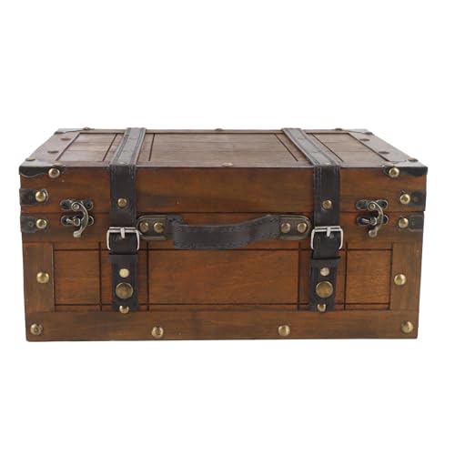 Vintage-Koffer aus Holz Im Used-Look, Tragbarer, Multifunktionaler Aufbewahrungskoffer für Kleidung, Spielzeug, Foto-Requisiten mit Ledergriff, Gefertigt mit Bronzeverschluss von SIXRUN