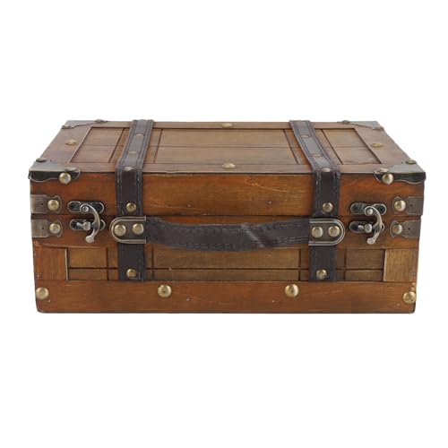 Vintage-Koffer aus Holz Im Used-Look, Tragbarer, Multifunktionaler Aufbewahrungskoffer für Kleidung, Spielzeug, Foto-Requisiten mit Ledergriff, Gefertigt mit Bronzeverschluss von SIXRUN