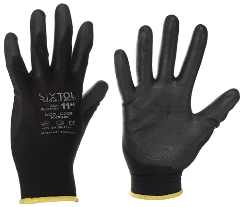 SIXTOL Arbeitshandschuhe aus Polyester, teilweise getaucht in Polyurethan GLOVE PE-PU 11, schwarz, Größe 11 | Schutzhandschuhe | Arbeitssicherheit von SIXTOL