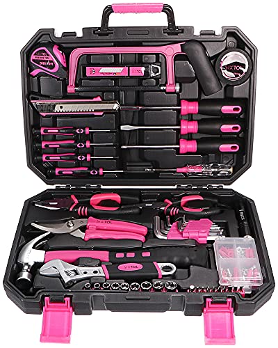 SIXTOL Home PINK 128 Werkzeugset im Koffer | Für den Heimgebrauch | Werkzeug-Koffer | Schrauber-Bits | robust, hochwertig | ideal für den Haushalt o. die Garage | praktische Kunststoffkoffer | Rosa von SIXTOL