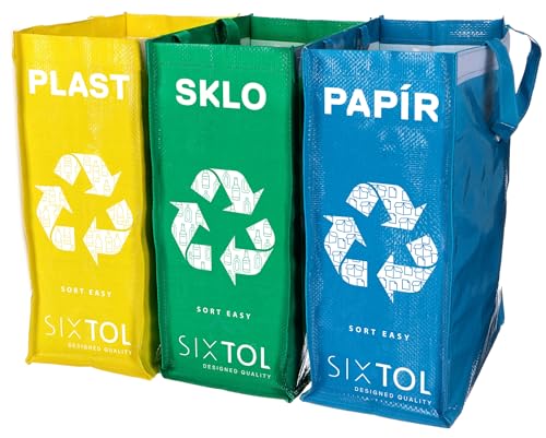 SIXTOL SORT EASY 3 SLIM | Mülltrennungstaschen Set 3 x 22 l | Recycling | Küche | faltbar | Klettverschluss | mit Griffen von SIXTOL