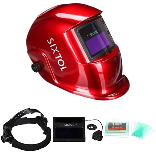 SIXTOL WELDING MASK 2 | Solar Automatisch verdunkelnd Schweißhelm | Schweißmaske | Schleif-Funktion | Breiter Schatten 4/9-13 Schweißhelm für TIG MIG ARC | Rot von SIXTOL