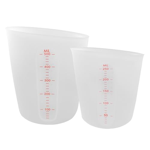 XNJIHWA 2 Stück Silikonbecher Silikon Messbecher mit Skala 250ml/500ml Epoxidharzbecher Mehrzweck für Küche Kochen Kekse Kuchen Backen Epoxy Gussformen Mischen von XNJIHWA