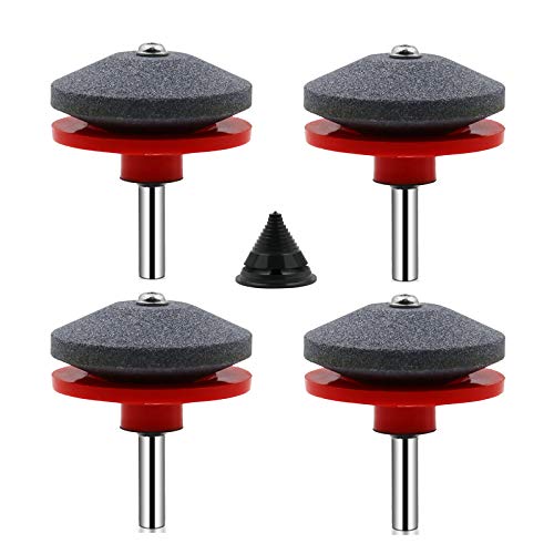XNJIHWA 4 Stück Rasenmäher Schärfer 50 x 55mm Rasenmäher Messerschärfer mit 1Pcs Rasenmäher Messerbalancer Kit für die Meisten Bohrmaschinen Handbohrer,Red von XNJIHWA