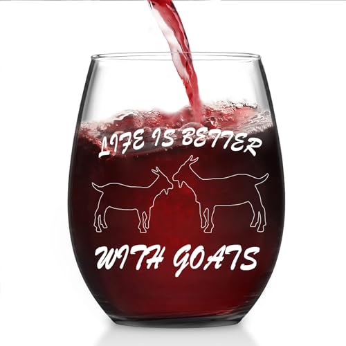 SIYON Life is Better With Goats Weinglas ohne Stiel, charmante und skurrile Gläser für Personen, die eine Zuneigung zu Ziegen und Bauernhoftier-Dekor haben, 482 ml von SIYON