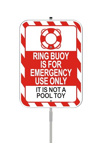 Schild mit Aufschrift "Ring Buoy is for Emergency Use Only It is Not A Pool", Spielzeugschild, 35,6 x 25,4 cm, mit 71,1 cm langen Metallpfähle, Pool-Sicherheitsschild mit Ständer, Aluminium, für den von SImkha