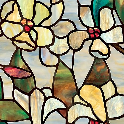 3D Fensterfolien Glasfolie Sichtschutz-Fensterfolie Fenster-Sichtschutzfolie, Statische Folie, Magnolie, Statischer PVC-Sichtschutz, Heimdekoration, Glasfolie Für Fenster, Tür, Schrank, Tisch,90 X 2 von SIourso