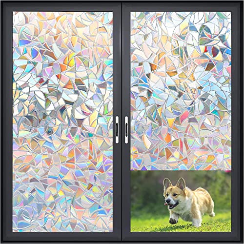 Fensteraufkleber Sichtschutz-Fensterfolie Regenbogen-Fensterfolie, Nicht Klebend, 3D-Statik-Klebefolie, Vinyl, Fensteraufkleber, Regenbogen-Effekt, Uv-Beständig, Für Zuhause,75 X 200 cm von SIourso