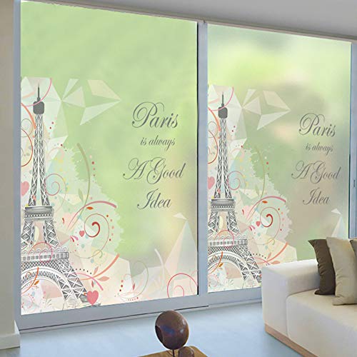 Glasfolie Fensterfolie Stil Paris Fensteraufkleber Balkonbank Schlafzimmer Licht Durchscheinend Badezimmer Wohnzimmer Badezimmer Glasfolie, 100X60Cm von SIourso