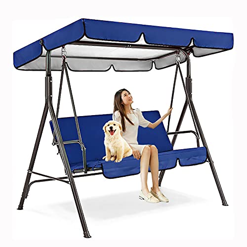 Hollywoodschaukel Überdachung und Sitzkissen-Bezug-Set,Ersatzdach Hollywoodschaukel 3 Sitzer Wasserdicht Sonnendach Dachplane für Terrasse und Garten,Blau,164x114x15cm/65x45x6'' von SJASD