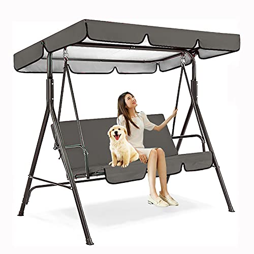 Hollywoodschaukel Überdachung und Sitzkissen-Bezug-Set,Ersatzdach Hollywoodschaukel 3 Sitzer Wasserdicht Sonnendach Dachplane für Terrasse und Garten,Grau,164x114x15cm/65x45x6'' von SJASD