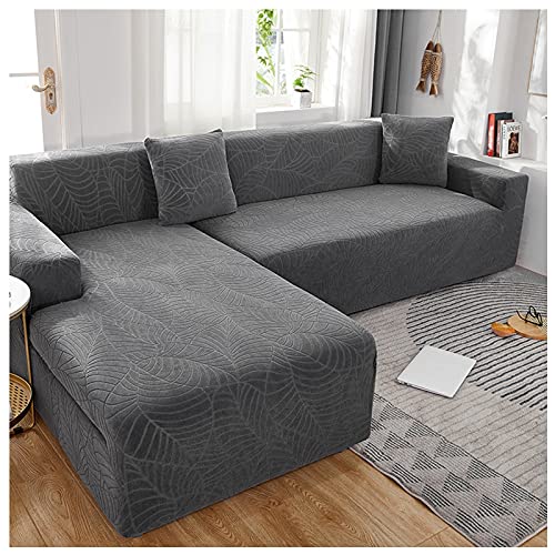 SJASD Eck Stretch-Sofabezug, Wasserdicht rutschfest Sofa Abdeckung Couchbezug L Form 1/2/3/4 Sitzer Abwaschbar Sofaabdeckung, Grau, 4 Seater 235~300cm von SJASD