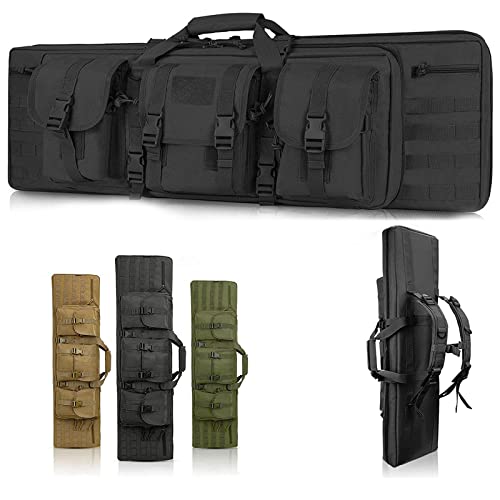 SJASD Gewehrtasche,waffentasche abschließbar 2 langwaffen,Lange Jagdtasche,Double Rifle mit Pouches Compartments,Tragbare Waffentasche Wasserdichter Funktion,Eva-schwammschutz,Schwarz,140cm von SJASD