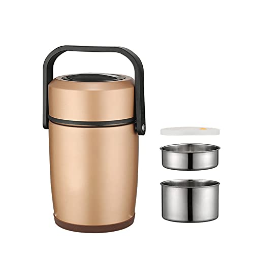 SJASD Thermobehälter für Essen mit 2 Fächern, Thermo Lunchbox Isolierbehälter Edelstahl,Tragbare Thermos-Lebensmittelbehälter für Kinder Erwachsene,mit Lunchtasche,E,2L von SJASD