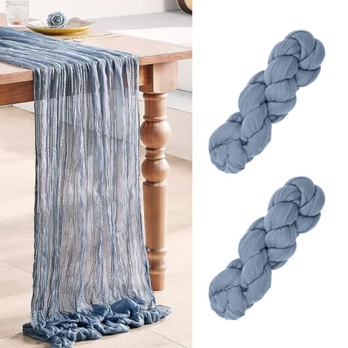 Käsetuch Tischläufer, 2 Stück Seihtuch Tischläufer, 90x300cm Musselin Tischläufer für Hochzeit Dekoration Geburtstagsparty(Staubiges Blau) von SJDOFU