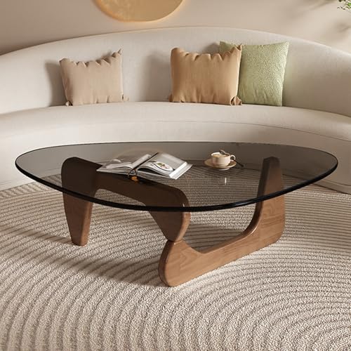 Dreieckiger Couchtisch aus Glas, Holzsockel, verdicktes gehärtetes Glas, niedriger Beistelltisch/Endtisch für das Wohnzimmer für kleine Räume A,82×57×40cm von SJDUYD