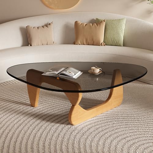 Dreieckiger Couchtisch aus Glas, Holzsockel, verdicktes gehärtetes Glas, niedriger Beistelltisch/Endtisch für das Wohnzimmer für kleine Räume B,82×57×40cm Dreieckiger Couchtisch aus Glas, Holzsockel, verdicktes gehärtetes Glas, niedriger Beistelltisch/Endtisch für das Wohnzimmer für kleine Räume B,82×57×40cm von SJDUYD