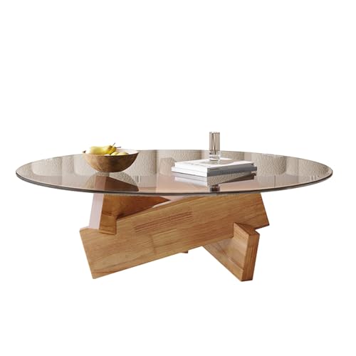 Kleiner Couchtisch für das Home Office, runder Holzsockel mit Glasplatte, multifunktionaler Mitteltisch für Wohnzimmer, Arbeitszimmer, kompakte Bereiche A von SJDUYD