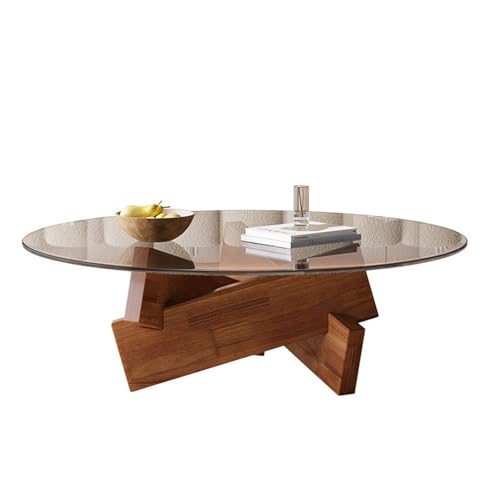 Kleiner Couchtisch für das Home Office, runder Holzsockel mit Glasplatte, multifunktionaler Mitteltisch für Wohnzimmer, Arbeitszimmer, kompakte Bereiche B Kleiner Couchtisch für das Home Office, runder Holzsockel mit Glasplatte, multifunktionaler Mitteltisch für Wohnzimmer, Arbeitszimmer, kompakte Bereiche B von SJDUYD