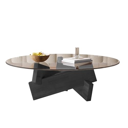 Kleiner Couchtisch für das Home Office, runder Holzsockel mit Glasplatte, multifunktionaler Mitteltisch für Wohnzimmer, Arbeitszimmer, kompakte Bereiche C von SJDUYD