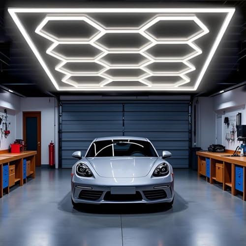 SJDUYD 5/14-teilige sechseckige LED-Leuchten, 65 W, 6500 K, superhell, reines Weiß, geeignet für Garage, Werkstatt, Lager, Auto-Schönheitssalon, Zuhause und Büro 14 HEX von SJDUYD