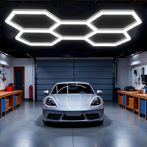 SJDUYD 5/14-teilige sechseckige LED-Leuchten, 65 W, 6500 K, superhell, reines Weiß, geeignet für Garage, Werkstatt, Lager, Auto-Schönheitssalon, Zuhause und Büro 5 HEX von SJDUYD
