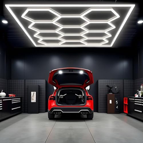 SJDUYD Hexagon-verknüpfbare Plug-in-Deckenleuchten für die Garage, superhelle 6500 K LED-Ladenleuchten – perfekt für Garage, Werkstatt, Keller, Fitnessstudio und Lager 14 holes von SJDUYD