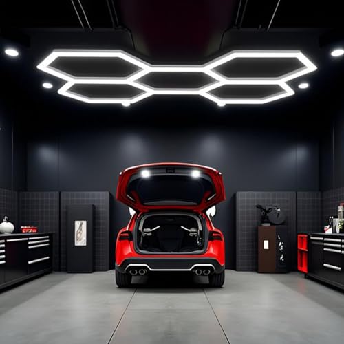 SJDUYD Hexagon-verknüpfbare Plug-in-Deckenleuchten für die Garage, superhelle 6500 K LED-Ladenleuchten – perfekt für Garage, Werkstatt, Keller, Fitnessstudio und Lager 5 holes von SJDUYD