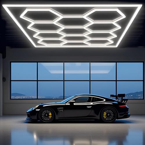 SJDUYD Sechseckige LED-Deckenleuchten, 5/14-Raster-DIY-Wabendesign, 6500 K ultrahelle LED-Leuchten für Garage, Werkstätten, Ausstellungshallen, Fitnessstudios und Einkaufszentren 14 HEX von SJDUYD