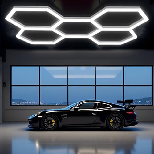 SJDUYD Sechseckige LED-Deckenleuchten, 5/14-Raster-DIY-Wabendesign, 6500 K ultrahelle LED-Leuchten für Garage, Werkstätten, Ausstellungshallen, Fitnessstudios und Einkaufszentren 5 HEX von SJDUYD