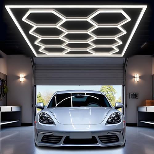 Sechseckige LED-Beleuchtung, 5/14 Lichter, 120 Lumen, 6500 K, reines Weiß, modulares Wabendesign für Autopflegegeschäft, Garage, Werkstatt, Fitnessstudio, Schönheitssalon 14 hex von SJDUYD