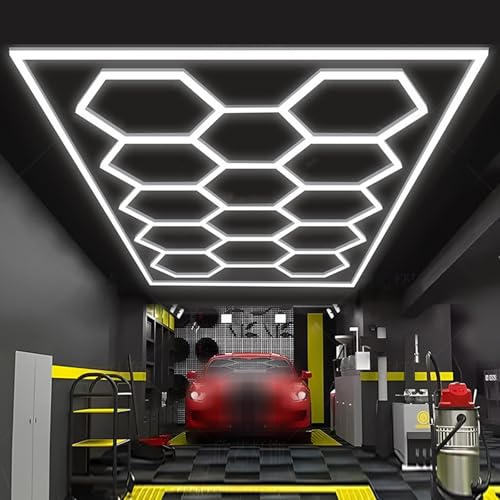Sechseckige LED-Decken- und Wandlampe für Autowerkstätten, Waben-Arbeitslampe, LED-Wabenleuchten, Farbtemperatur 6500 K, Arbeitsplatz- und Werkstattbeleuchtung 14 HEX with FRAME Sechseckige LED-Decken- und Wandlampe für Autowerkstätten, Waben-Arbeitslampe, LED-Wabenleuchten, Farbtemperatur 6500 K, Arbeitsplatz- und Werkstattbeleuchtung 14 HEX with FRAME von SJDUYD