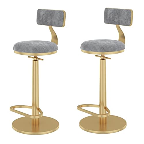 Barhocker mit Rückenlehne 2er Set Drehstühle Höhenverstellbar Flanell mit abnehmbarem Goldgestell mit Fußstütze Kücheninsel Bistro Hocker für Wohnzimmer (Grau) Kräftige Freundschaftsjahre von SJFJJKD