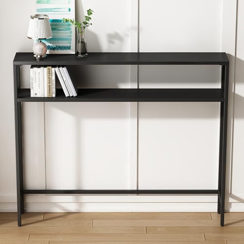 Black Metall -Konsolentisch mit verstellbaren Fußpolstern schlanker langer Sofa -Tisch für Wohnzimmer Modernes Nachttrack 2 -Tier -Design schmal hinter Couch Tisch Flur Foyer Möbel (120x20x100 cm) von SJFJJKD