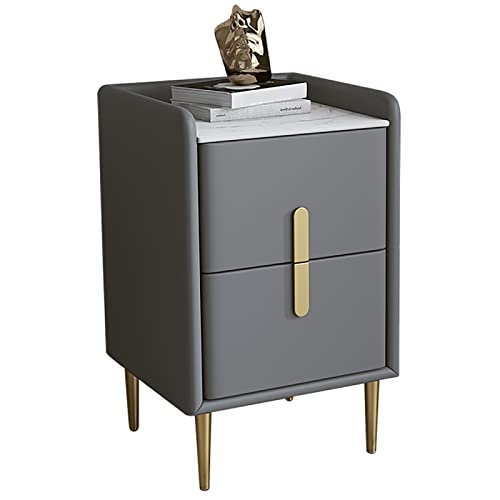 Mitte des Jahrhunderts moderne Nachttische mit Mikrofaser -Leder -Top -Sinterstein -Arbeitsplatte für Schlafzimmer oder Wohnzimmer Praktischer Sofa Tisch in dunkelgrauem Finish Minimalist Design von SJFJJKD