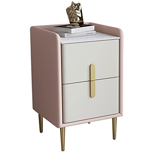 Mitte des Jahrhunderts moderner rosa Nachttisch mit gesinterten Steinplatte minimalistische Mikrofaser -Leder -Nachttisch für Schlafzimmer und Wohnzimmer Praktischer Sofa -Tisch in rosa und aus von SJFJJKD