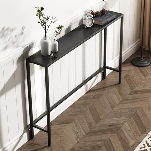 Moderne Black Metall -Konsolentisch mit verstellbaren Fußpolstern für den Flur im Wohnzimmer Flur Foyer stilvoll und schmal hinter Couch Tisch am Nachtpolster (1 Stufe 150 x 15 x 75 cm) Friendship von SJFJJKD