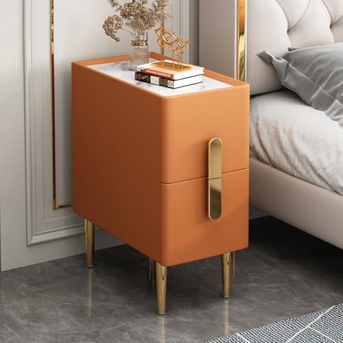 Moderner Holz-Nachtschrank mit 2 Schubladen und Metallfüßen Kleiner Nachttisch für Schlafzimmer orange Lichtverfolgung Friendship Years von SJFJJKD